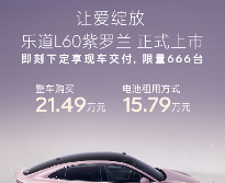 乐道L60紫罗兰限定版上市：限量666台，租电仅15.79万元