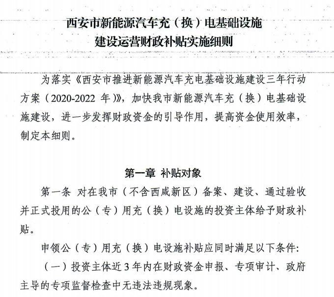 西安：个人自用充电桩每根补贴1万元